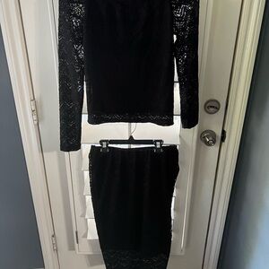 Long sleeve lacy top and skirt set